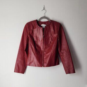 Newport News Vintage 90s 100% Leather Zip Moto Jacket size 4 cherry red
